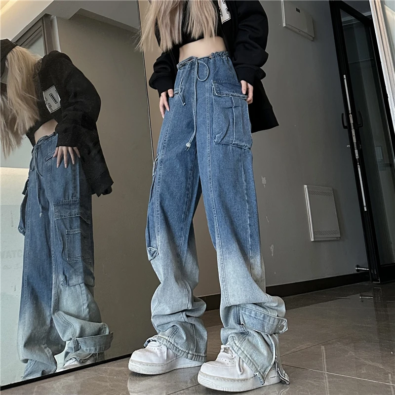 

New Spring Autumn Women Harajuku Cowboy Pants Streetwear High Waist Casual Loose Fashion Hip Hop Female Trouser