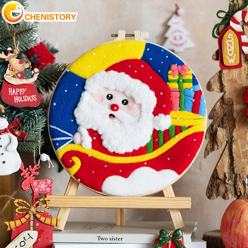

CHENISTORY Christmas DIY Wool Felting Painting With Embroidery Handmade Needle Wool Painting Picture For Home Decor Gift Felt