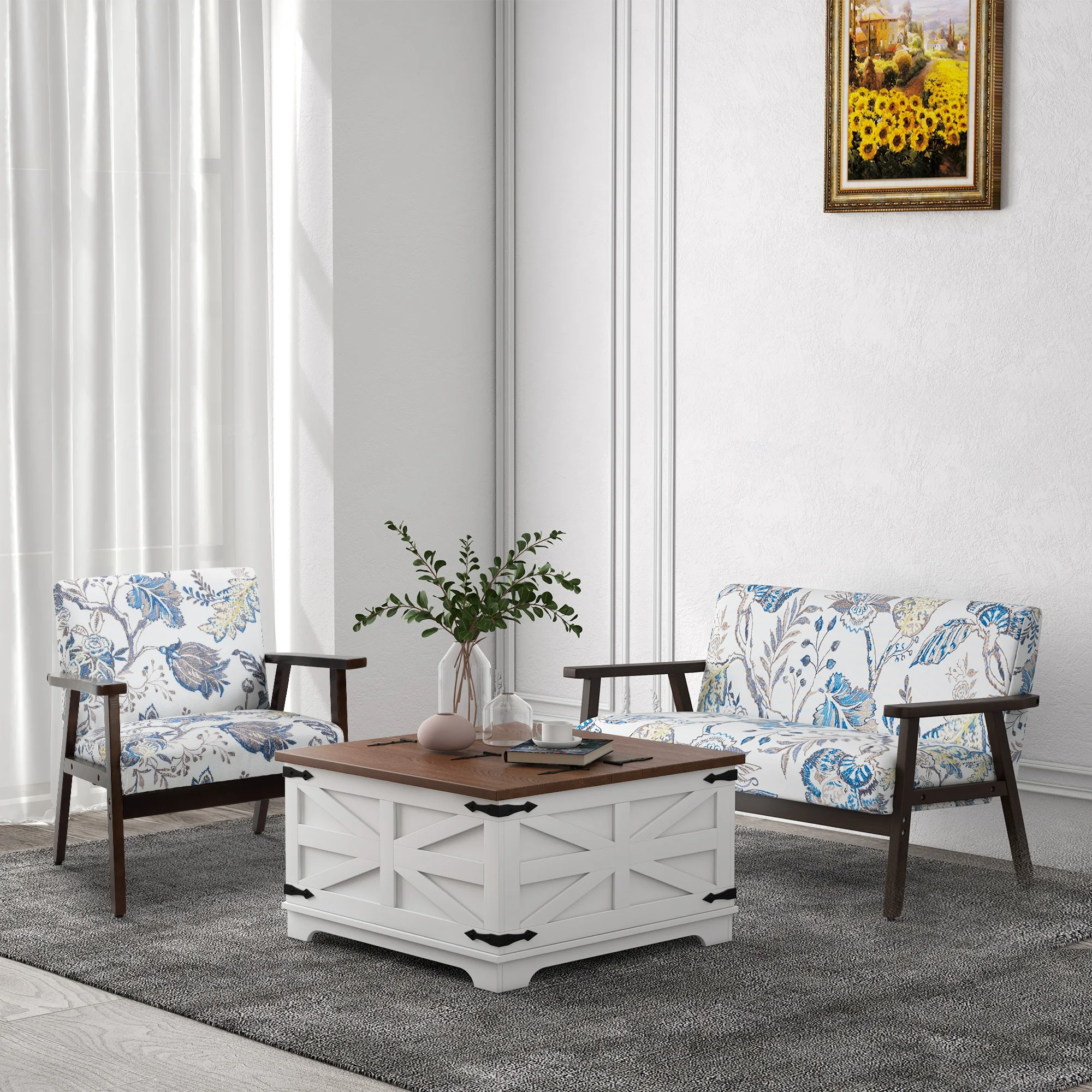 Homcom Coffee Table with Flip Top Hidden Storage, Square Center Table White 6