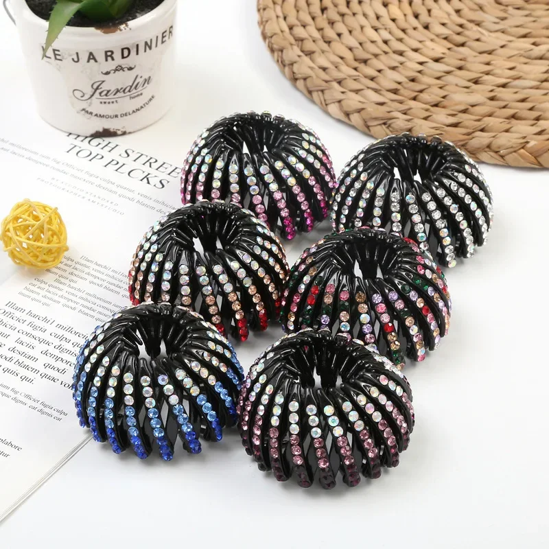 Fashion Crystal Rhinestone Hairpin Bun Hair Claw Clips Horsetail Buckle Hair Clip Bird Nest Expanding Hair Accessories for Women 3