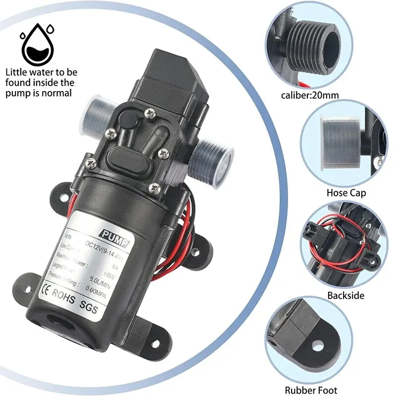 Electric Water Pump DC12V 120PSI 5LMin High Pressure Diaphragm Black Micro Self Priming Sprayer Car Was