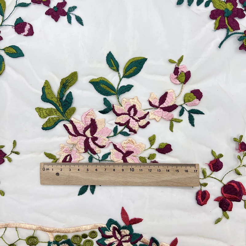 1yard Blume Stickerei Spitze Stoff Weiche Frauen Hochzeit Kleid DIY Handgemachte Nähen Spitze Stickerei Stoff Handwerk Breite 130cm – Detail 6