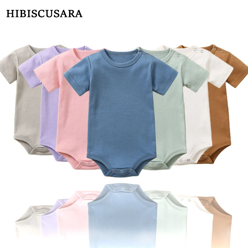  여름 반팔 유기농 코튼 롬퍼,  클래식 롬퍼 잠옷, 단색 남아 여아 옷