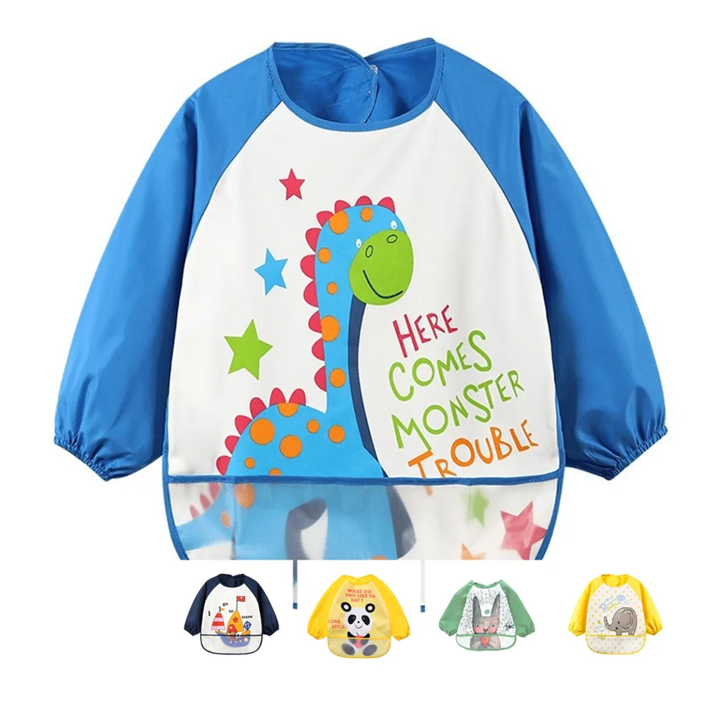

Cute Baby Bibs Toddler Baberos Bavoir Waterproof Long Sleeve Apron Cartoon Animals Children Feeding Smock Bib Baby Stuff