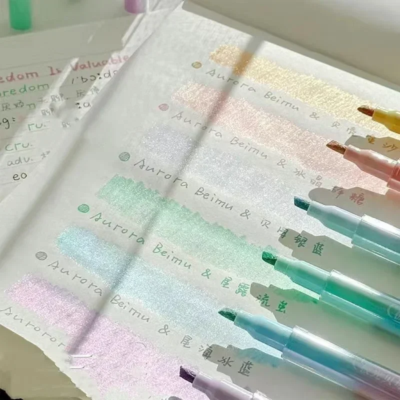 3Pcs/set Aesthetic Shiny Thin Glitter Highlighter Pen for Scrapbook