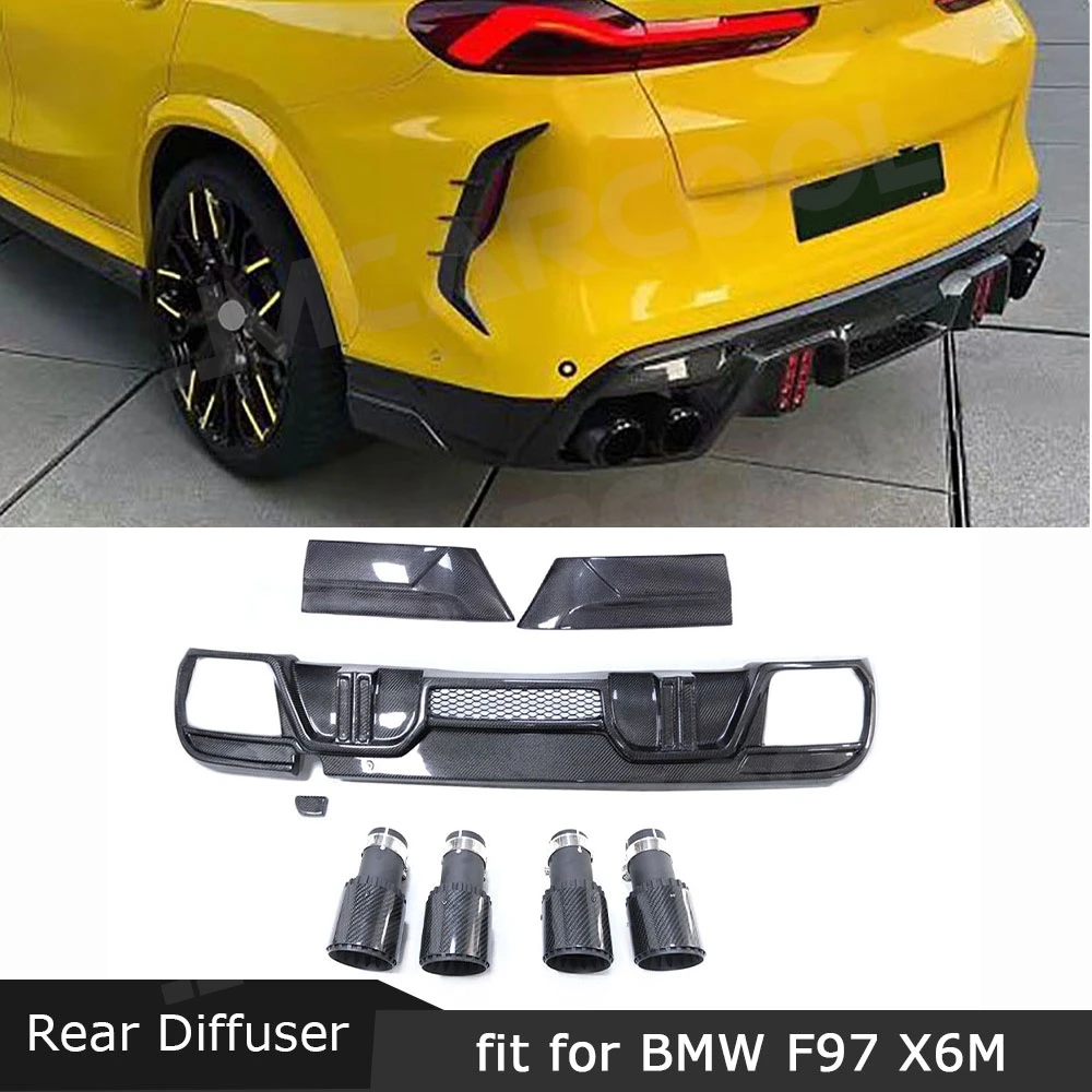

Carbon Fiber Rear Diffuser Exhaust Tips Bumper Extension Lip Spoiler Splitter for BMW F96 X6M 2019-2022 Car Body Kit Accessories
