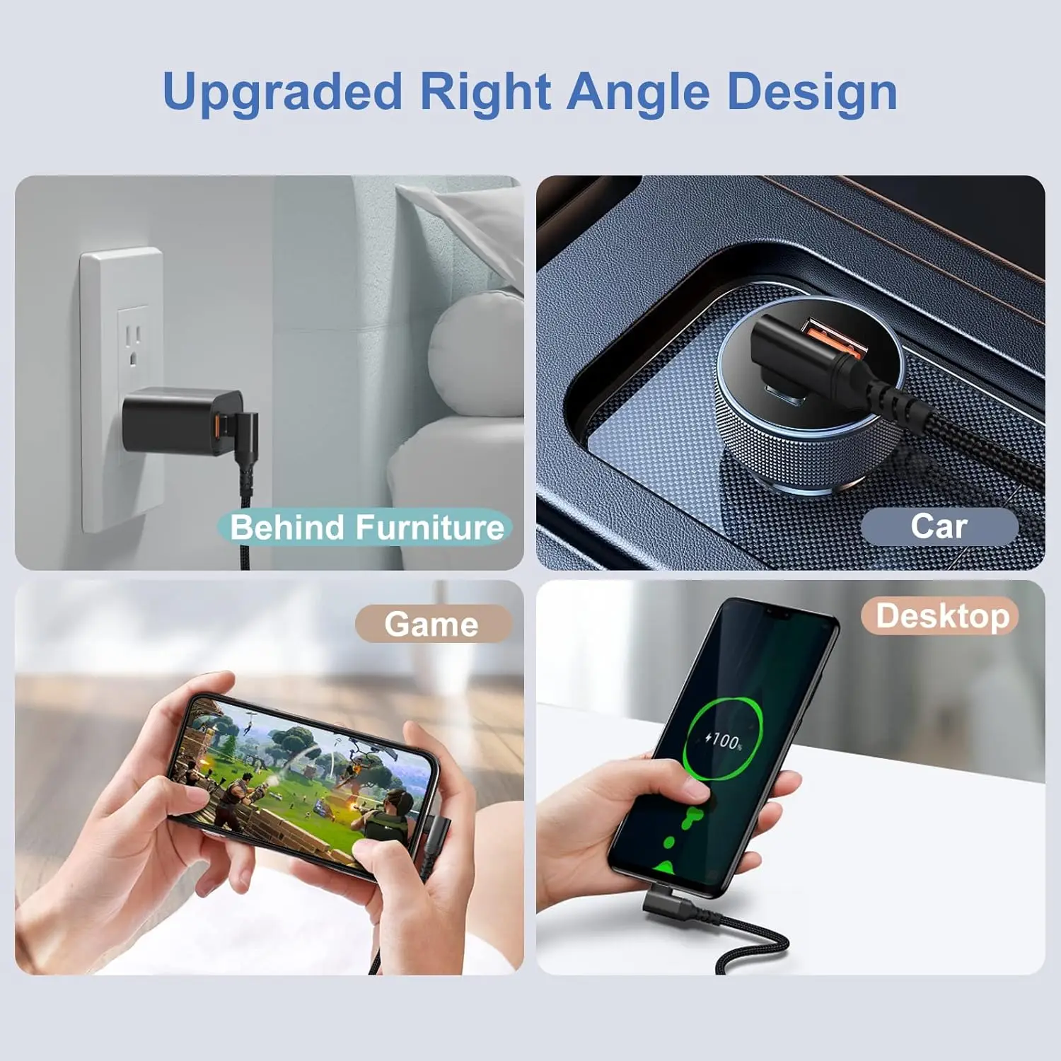 USB-C to Type-C 100W High-Speed Charging Cable, 90-Degree Right Angle, Nylon Braided Data Cord