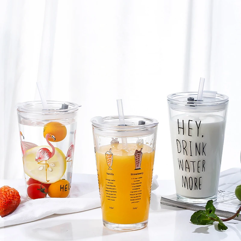 Graffiti Straw Glass Water Cup, Milk Tea Cup, Cute Cartoon, Cola Juice Popular Glass, High Temperature Resistance