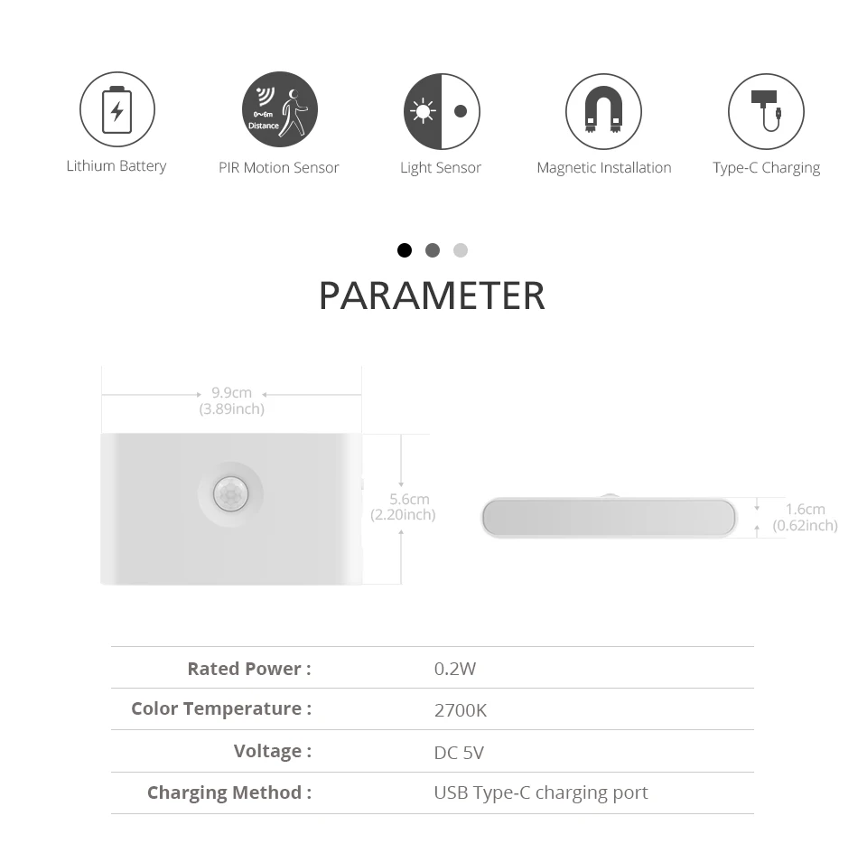 Description Picture 3 of itemMotion Sensor Wall Lamp USB C Rechargeable Wireless Linkage Induction Smart LED Under Cabinet Light Nightlamp For Stair Corridor