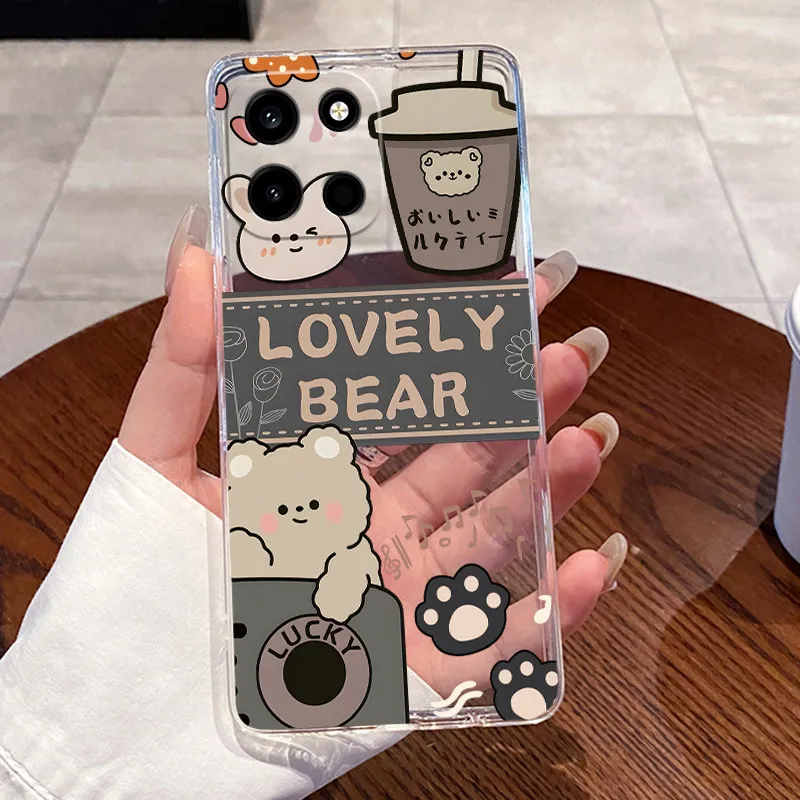 Clear Silicone Soft TPU Back Cover with Cute Cat and Rabbit Design - Protective Jelly Casing