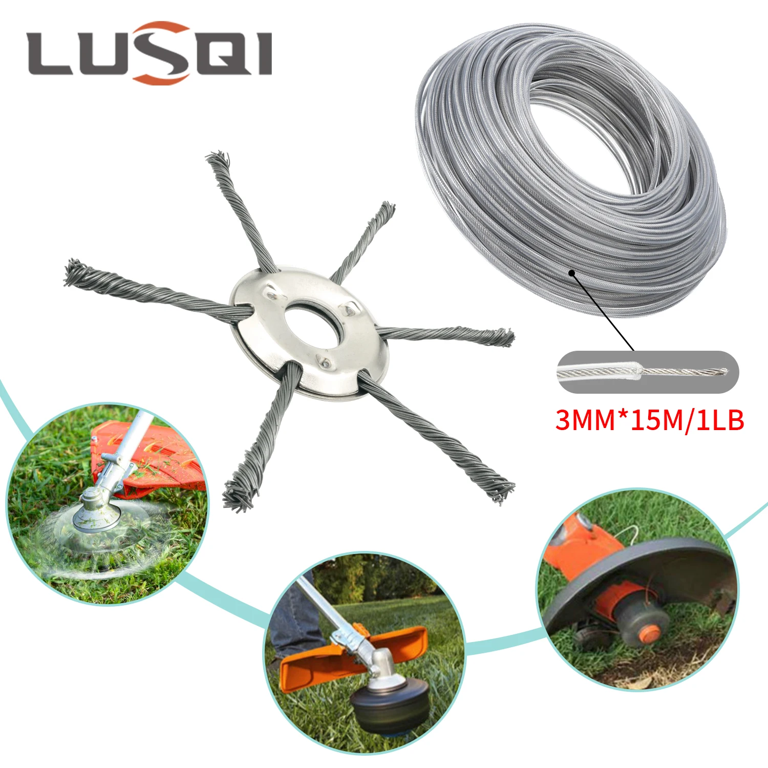 LUSQISteelWireGrassTrimmerHead3mm15m1LBSteelWireNylonGrass