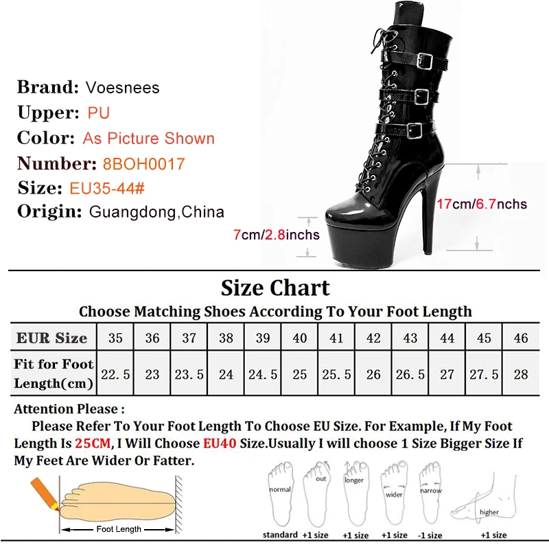 New 17CM Women's Ankle Boots Extreme High Heels Stripper Shoe Pole Dancing Lace Up Short Boot Sexy Belt Buckle Motorcycle Boots