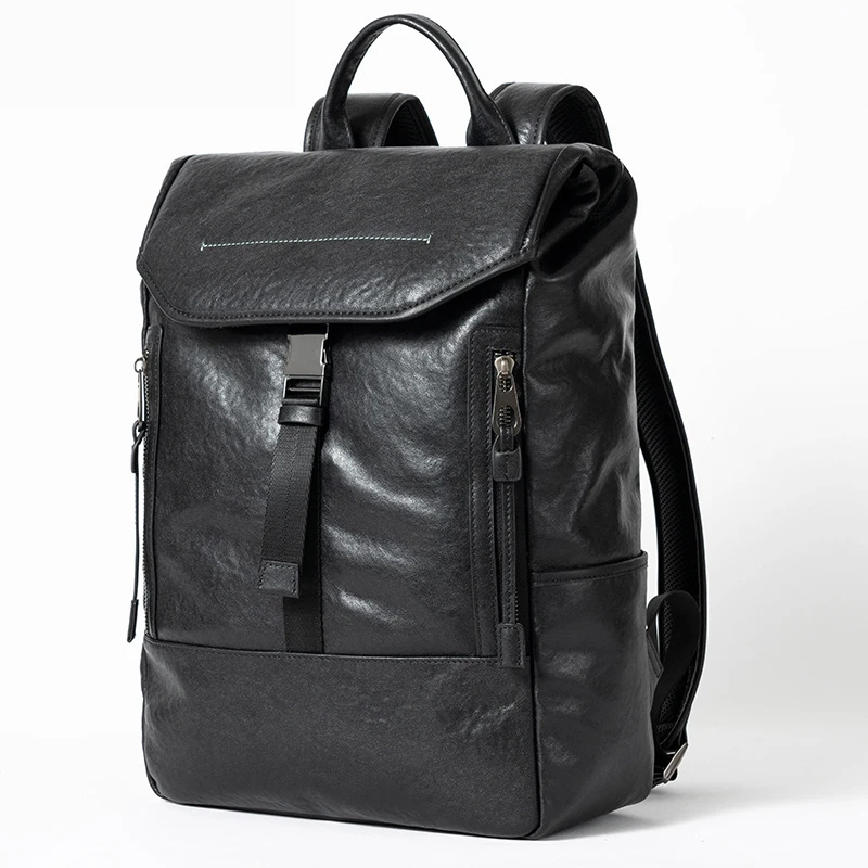 High Capacity Feature Backpack Businessmen 15.6 Laptop School Bag Casual Travel Mens Genuine Leather Travel Bags For Men Mochila