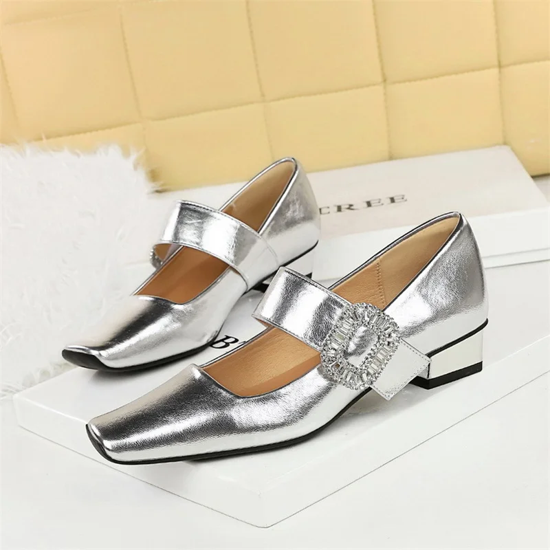 European American Style Banquet Suede With One Strap Marie Zhen Rhinestone  Thick Heel Low Heel Square Toe Single Women Shoes - AliExpress 322