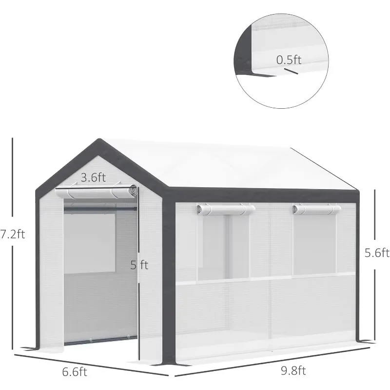 10' x 7' x 7' Greenhouse, Walk-in Outdoor Tunnel Green House with PE Cover, Steel Frame, 2 Roll-Up Zipper Doors & 4 Windows