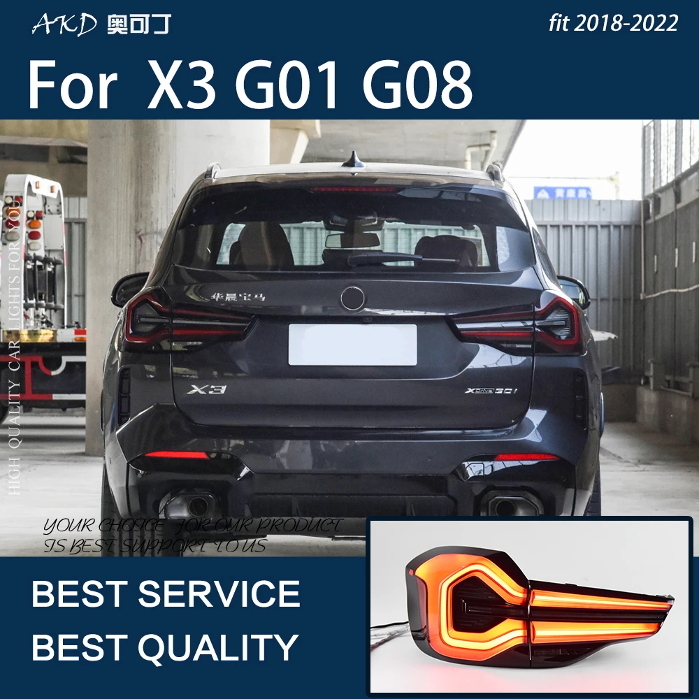 

Автомобильные фары для X3 2018-2022 G08 G01 ix3 светодиодный, автомобильные задние фары AKD, оригинальный дизайн, задние динамические сигнальные лампы, аксессуары для подсветки