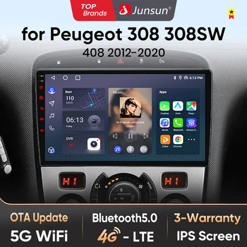 Radio de Coche Junsun con CarPlay Inalámbrico para Apple y Android Auto para Peugeot 308 308SW 408 2012 2013 2014-2020, Navegación, Bluetooth, DSP, RDS, GPS, FM 1