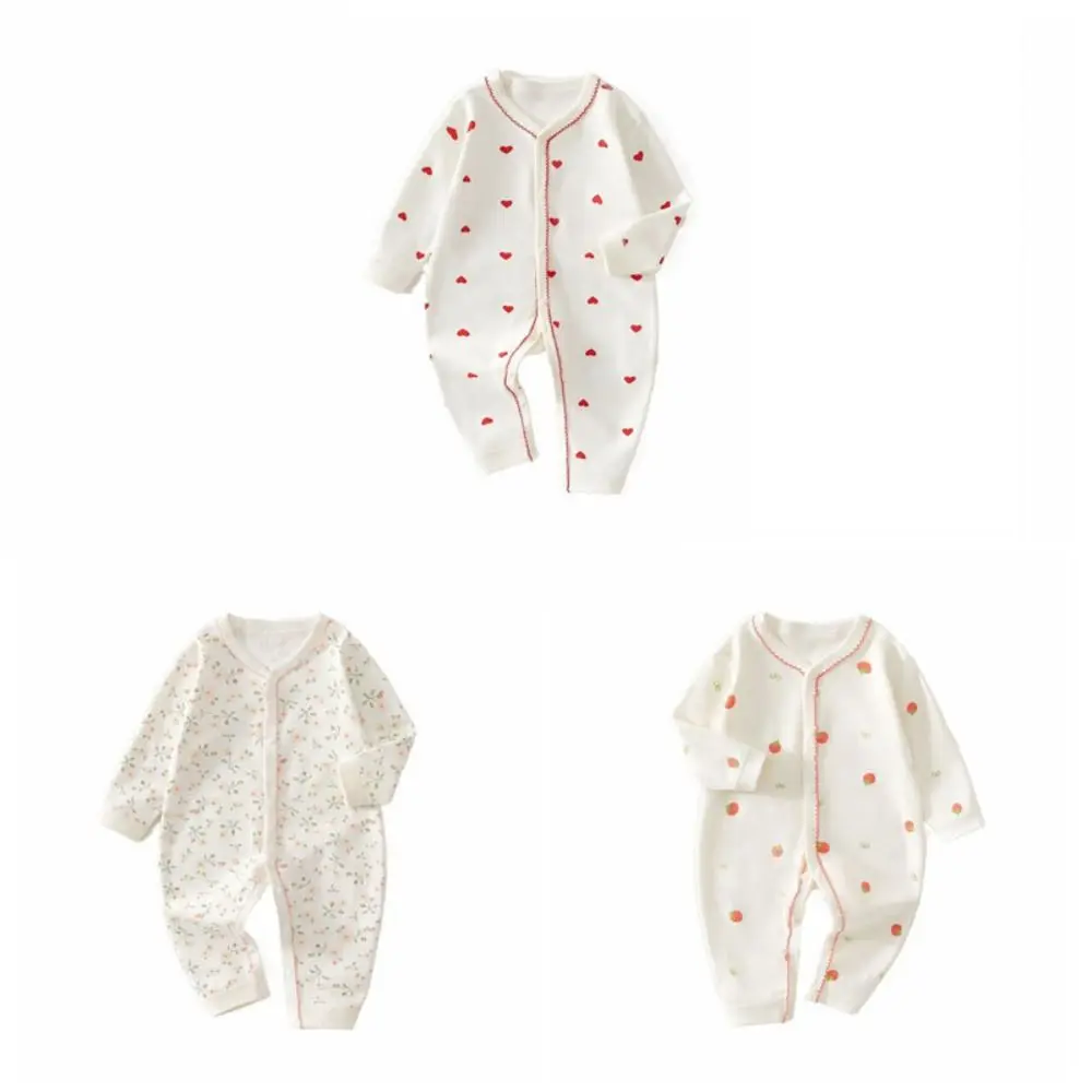 Cute Long Sleeve Baby Romper Pure Cotton Strawberry Cartoon Love Bodysuit Soft Fabric Stripe Infant Romper Newborn Baby