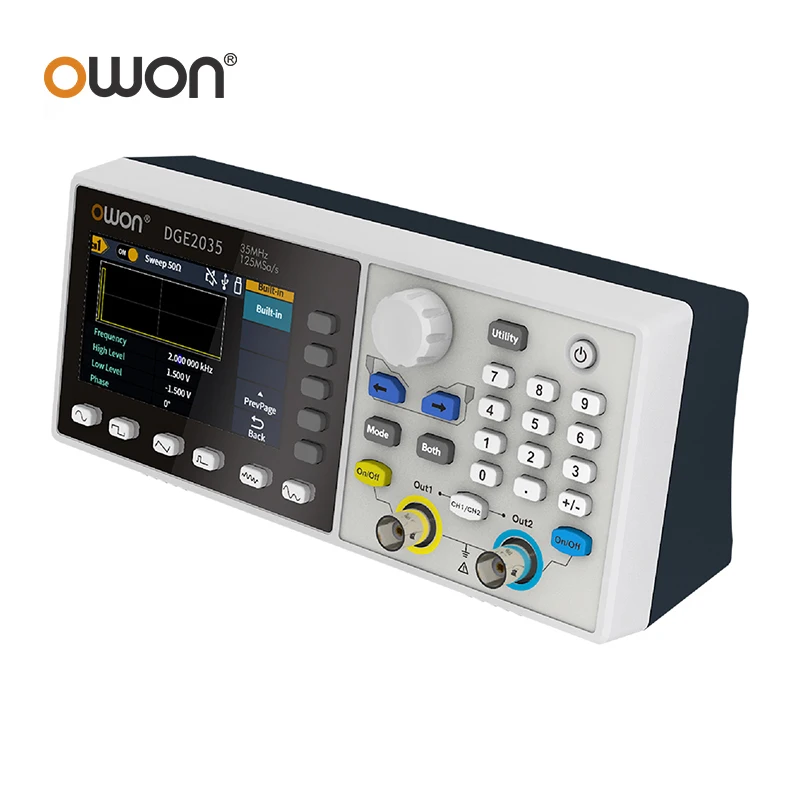 OWON DGE2035 DGE2070 Waveform Signal Generator 70MHz 300MS/s 2CH 14bits 8k 3.6inch Multiple Waveform Output Modulation Functions 5