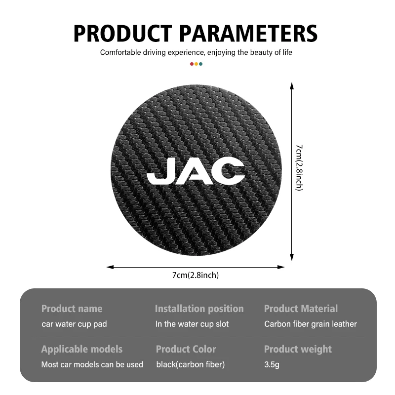 Universal Car Coaster Anti-Slip Carbon Cup Pad Bottle Holder Mat For JAC Refine J3 J2 S5 A5 J5 J6 J4 T8 Vapour S2 Vapour