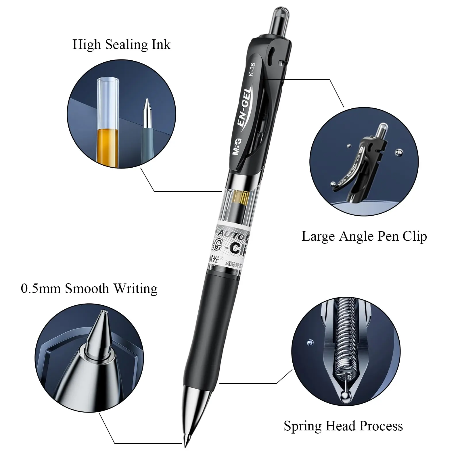 M&G 30 Pcs 젤 펜, 0.5mm 파인 포인트 젤 잉크 펜, 고용량 개폐식 젤 잉크 롤러 볼 펜, 빠른 건조 젤 잉크 펜 위트