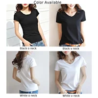 Womens Basic Tees Shirt Solid Plain Top Short Sleeve Roundneck V Neck Top 5
