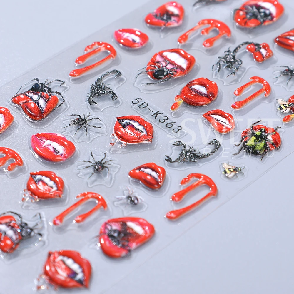 5D Halloween Nail Art Stickers Cartoon Bleeding Spider Pumpkin Design Nail Slider Decals for DIY Manicure Decoration Accessories