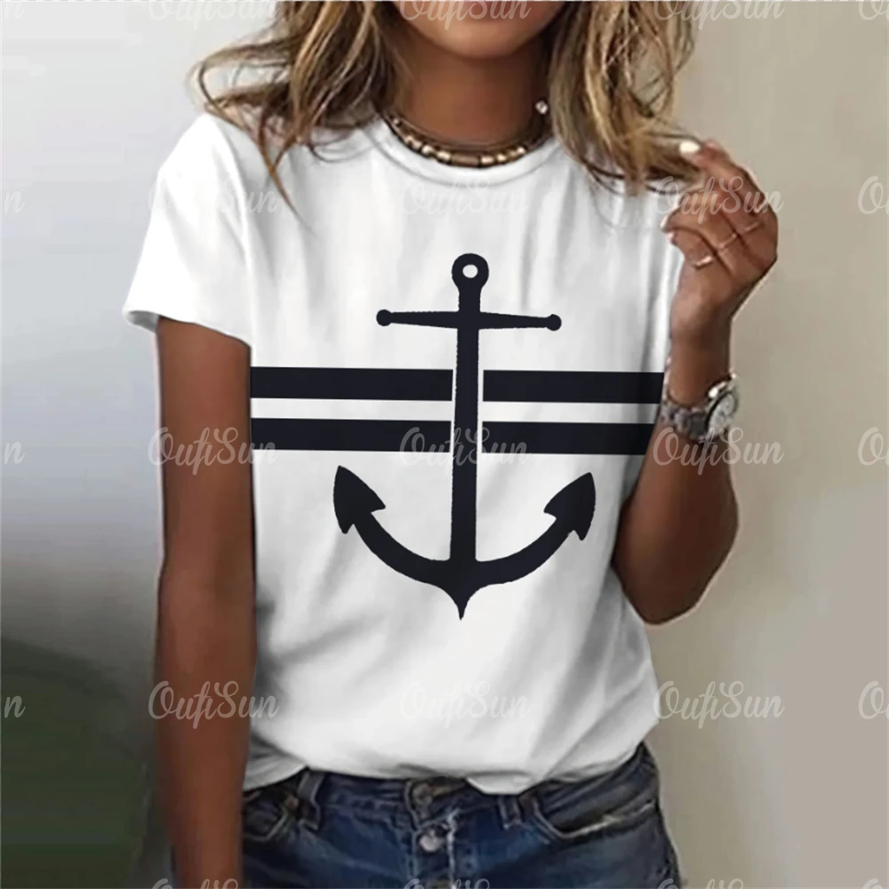 Women's T Shirt Ship Anchor Print Summer Casual Short Sleeve 3d T Shirts Streetwear O Neck Pullover Oversized Female Clothing