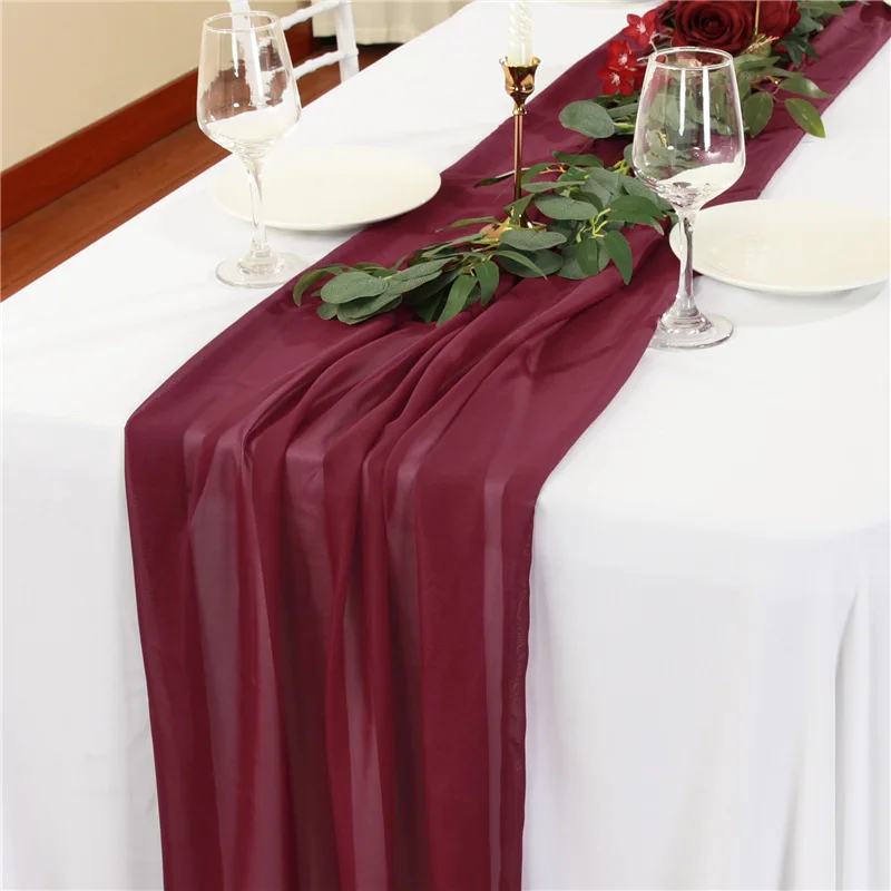 Chiffon Table Runner Solid Colorful Luxury Rustic Boho Droop For Wedding Easter Decoration Baby Shower Valentine Home Decorate