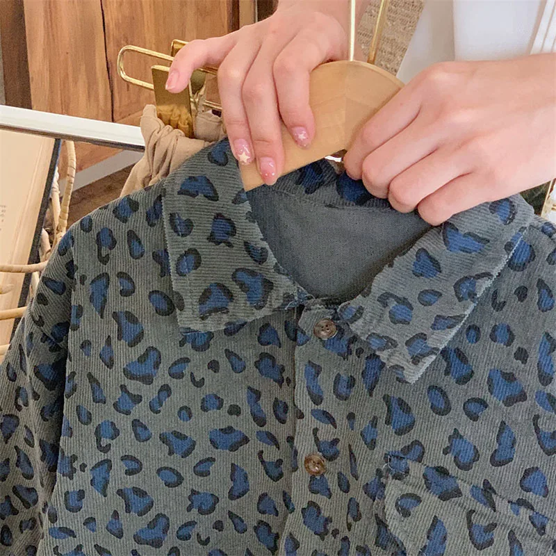 Autumn Fashion Kids Shirt Boys Long Sleeve Leopard Print