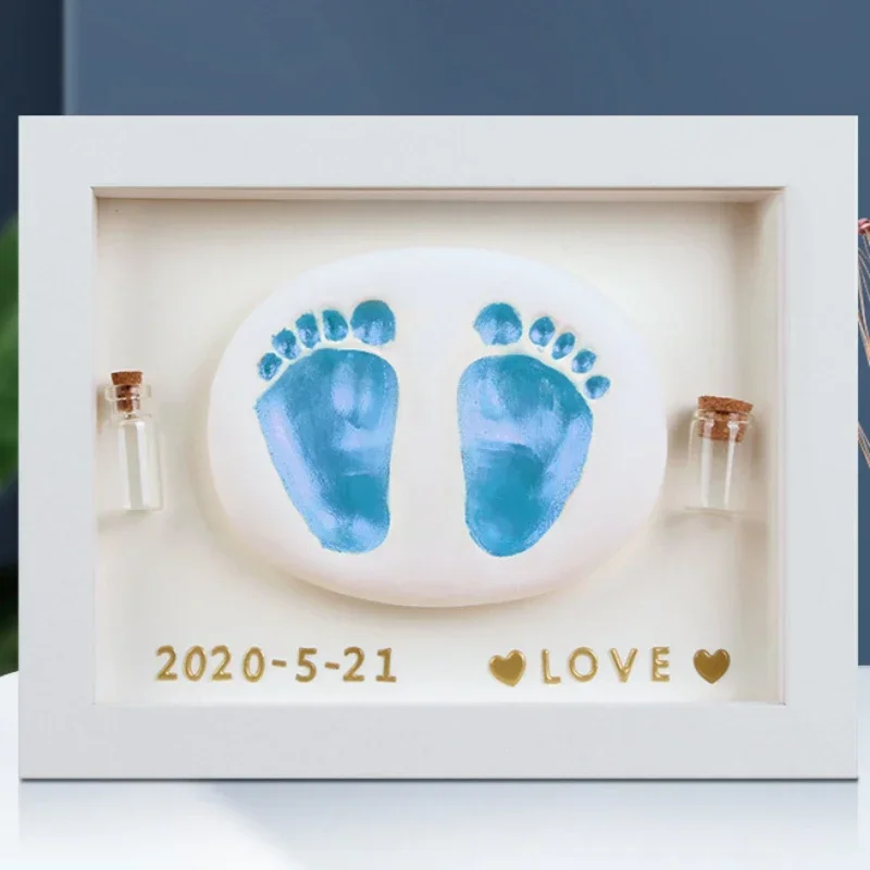 Newborn Full Moon 100 Days Commemorative Gift Baby Hand and Foot Prints Clay Photo Frame Souvenir