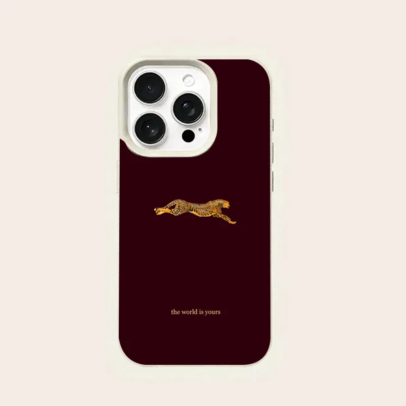 Exquisite Wine Red Leopard Lychee Texture Soft Phone Case