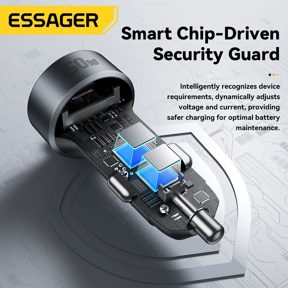 Essager 150W 5 Ports USB C Car Charger 2 in 1 100W Dual Cigarette Lighter Splitter QC 3.0 PD 3.0 Fast Charging For Mobile Phone