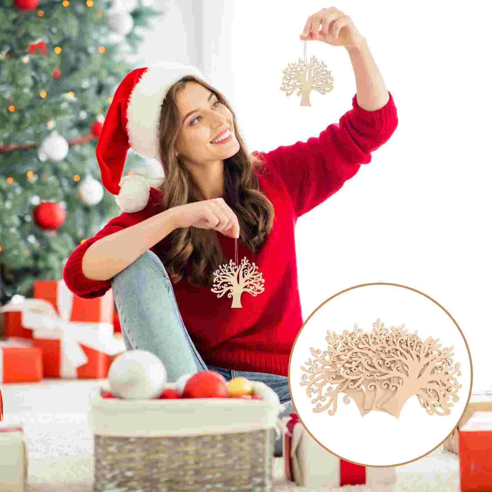 

30pcs Blank Wood Slices DIY Wood Chips Tree Shaped Cutout Wood Chips Tree Shape Painting Chip