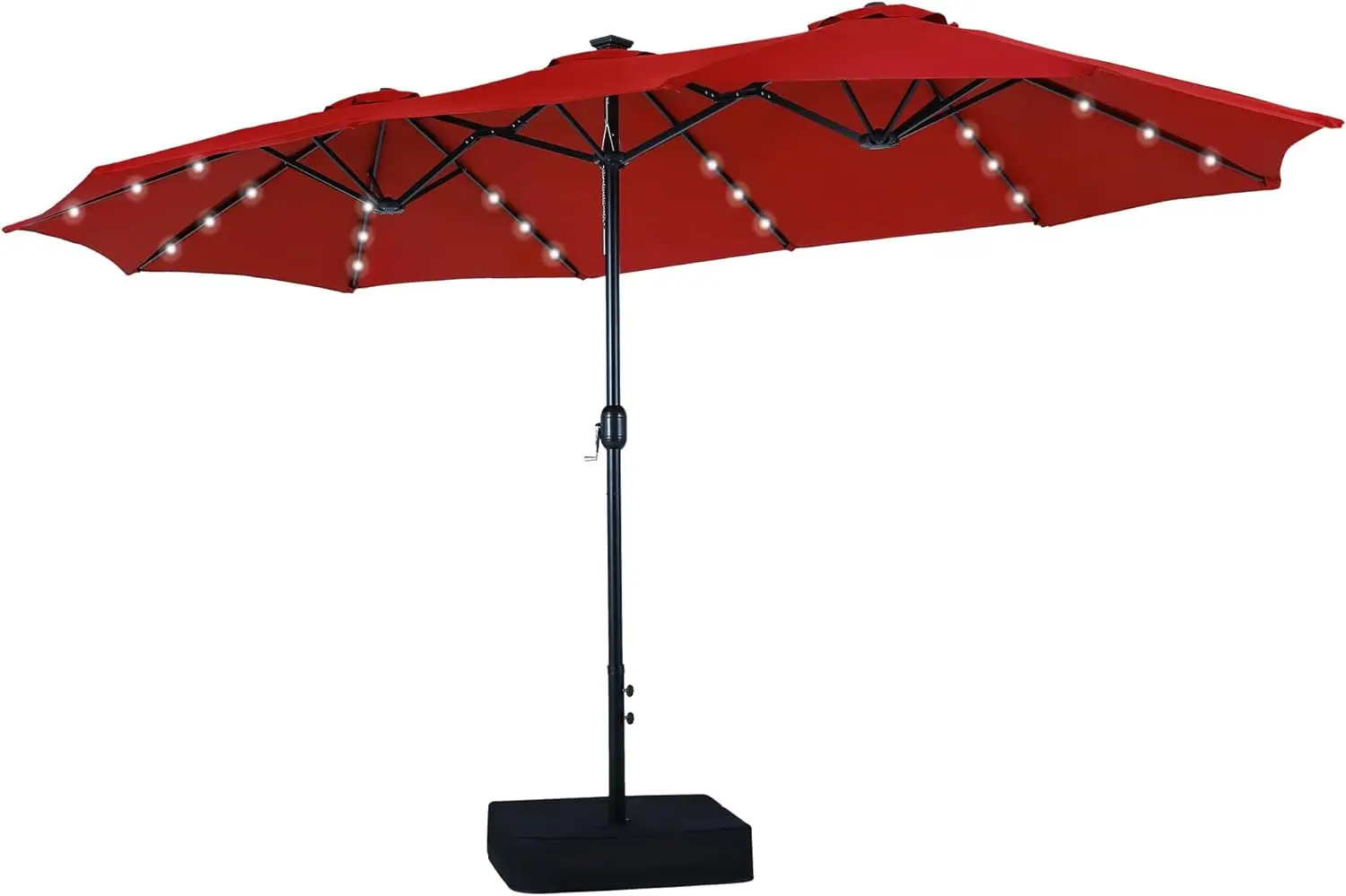 

15ft Double Sided Patio Umbrella with Solar Lights, Outdoor Large Rectangular Market Umbrellas with Base Included