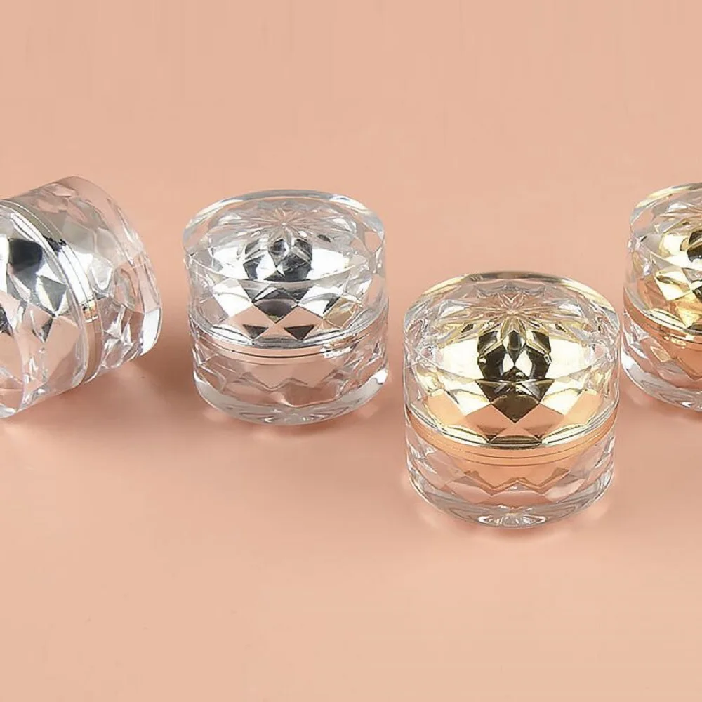 5g Gold Silver Acrylic Cream Jars Diamond Lotion Mask Refillable Bottles,Cosmetics Packaging Container Nail powder