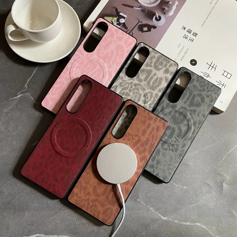 Magnetic Leather Leopard Floral Shockproof Phone Case with Mag-safe