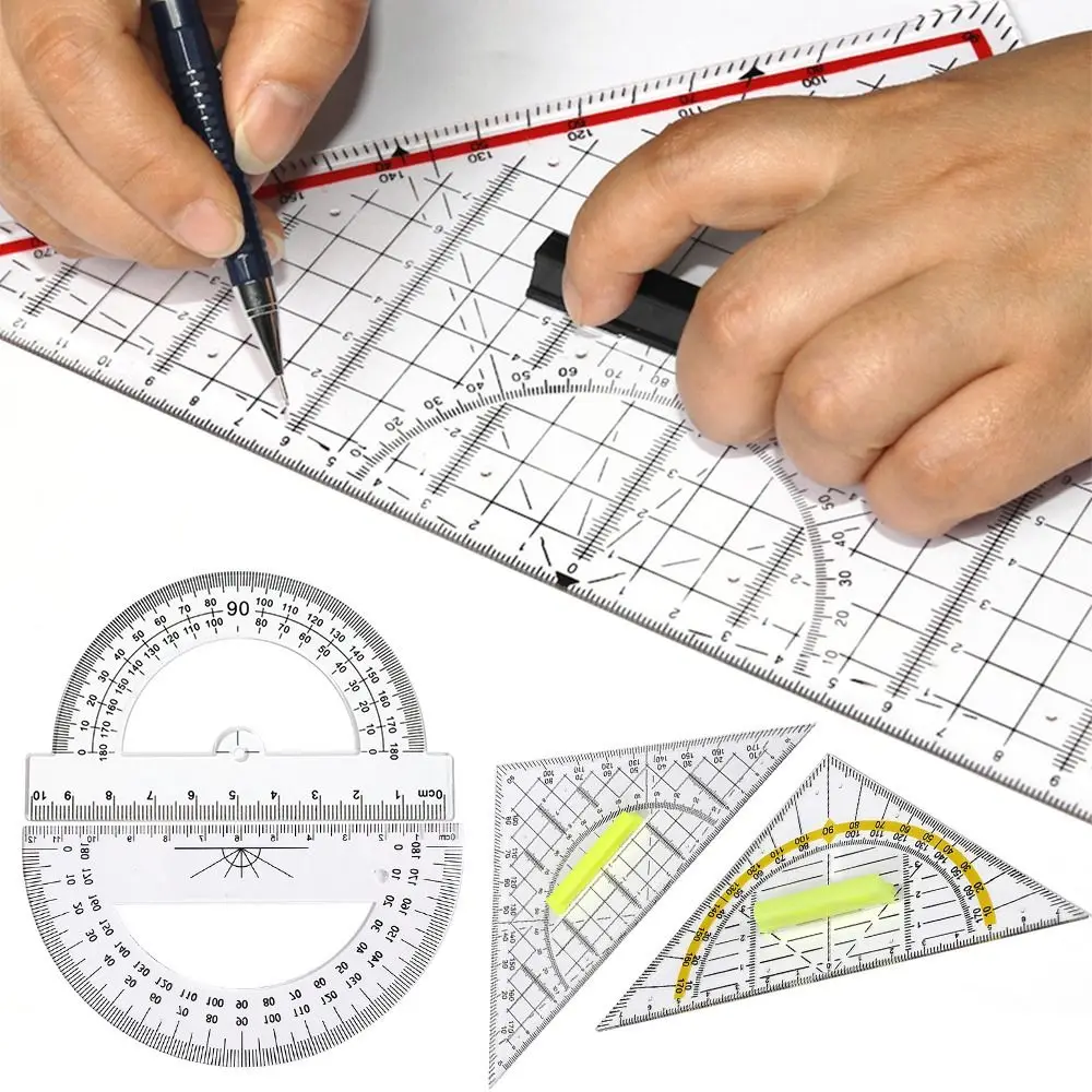 

Transparent Set Square Multi-function Drafting Tools With Handle Angle Protractor Plastic Geometry Triangle Ruler Students Gift