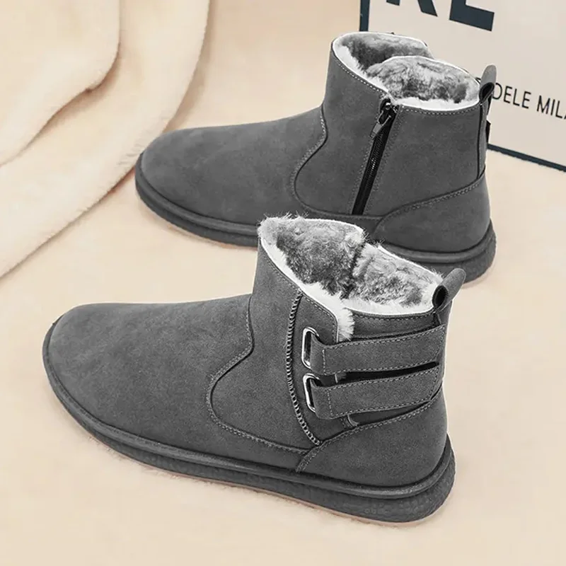 Men's Plus Velvet Thickened Snow Boots Solid Color Comfortable Warm Walking Casual Shoes Outdoor Sports Cold-proof Cotton Boots