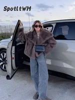 2024 Vintage Faux Fur Short Coats Women Retro Thick Large Cuffs Solid Fur Coat Female Winter Warm Lady Chic High Street Outwear 1