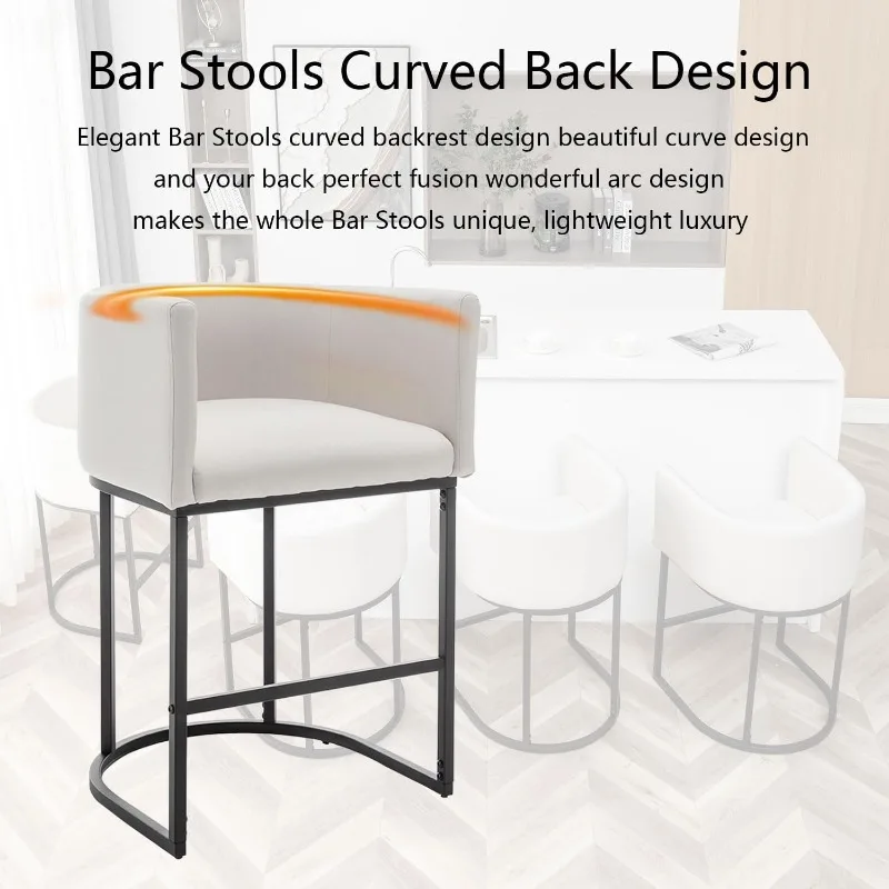 25" Counter Height Bar Stools Set of 2, Modern Bar Stool with Back, Barrel Bar Chairs with Metal Frames, Upholstered Barstools 4