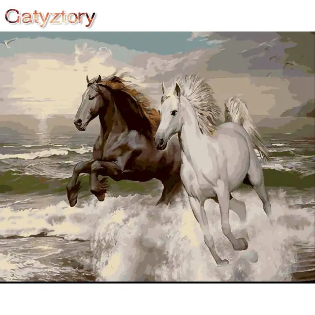 GATYZTORY River Running Horse Animals Diy Digital Painting By Numbers Wall Art Modern Hand Painted Oil Painting For Home Decor