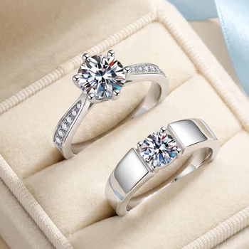 Bague de couple en argent sterling 925 avec moissanite D VVS1 pour femme et homme, bijoux de mariage, fiançailles, imitation diamant, cadeaux de mode, fête