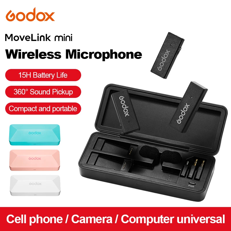 

Беспроводная микрофонная система Godox MoveLink Mini UC LT, 2,4 ГГц, передатчик, приемник, петличный микрофон для телефона с камерой iPhone Type-C
