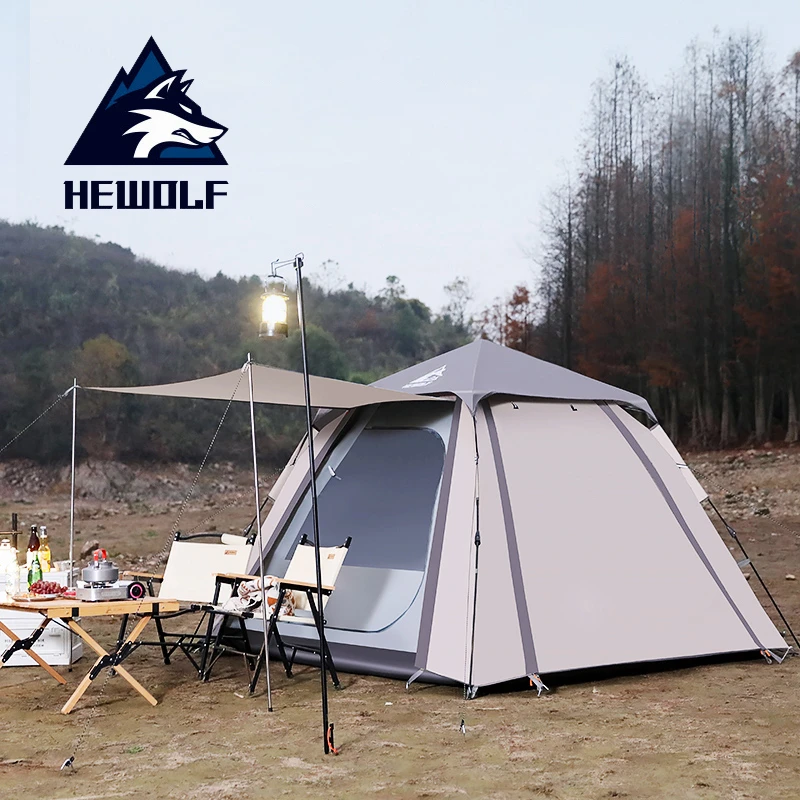 

Hewolf 3-4 People Automatic Outdoor Double Layer waterproof Tent Speed Opening Camping Rainproof Sunscreen Family Tourist Tent