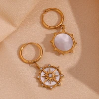 E.B.belle Natural Mother Of Pearl Star Charm Stainless Steel Earrings  18K Gold Plated Rhinestone Shiny Party Girls Accessoreis - Image 6