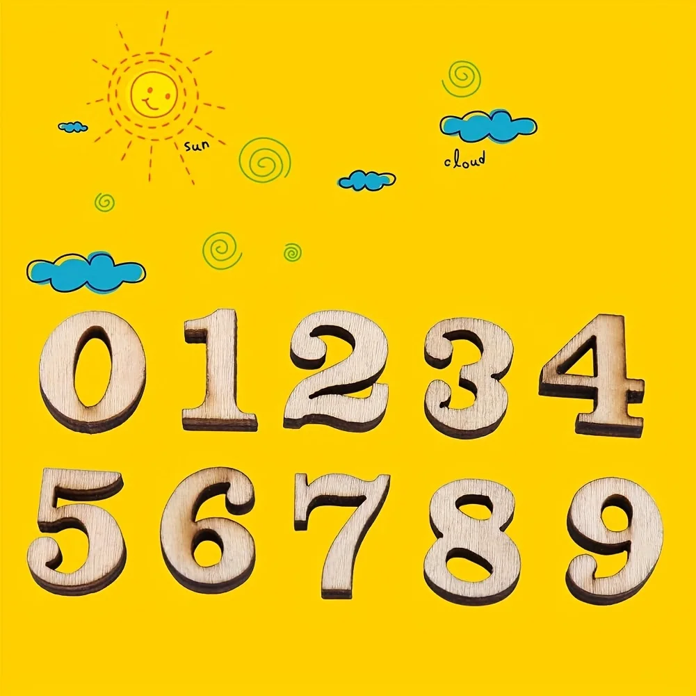 100 Pcs 나무 숫자 빈 도색되지 않은 나무 숫자 Scrapbooking을위한 미니 빈 나무 숫자