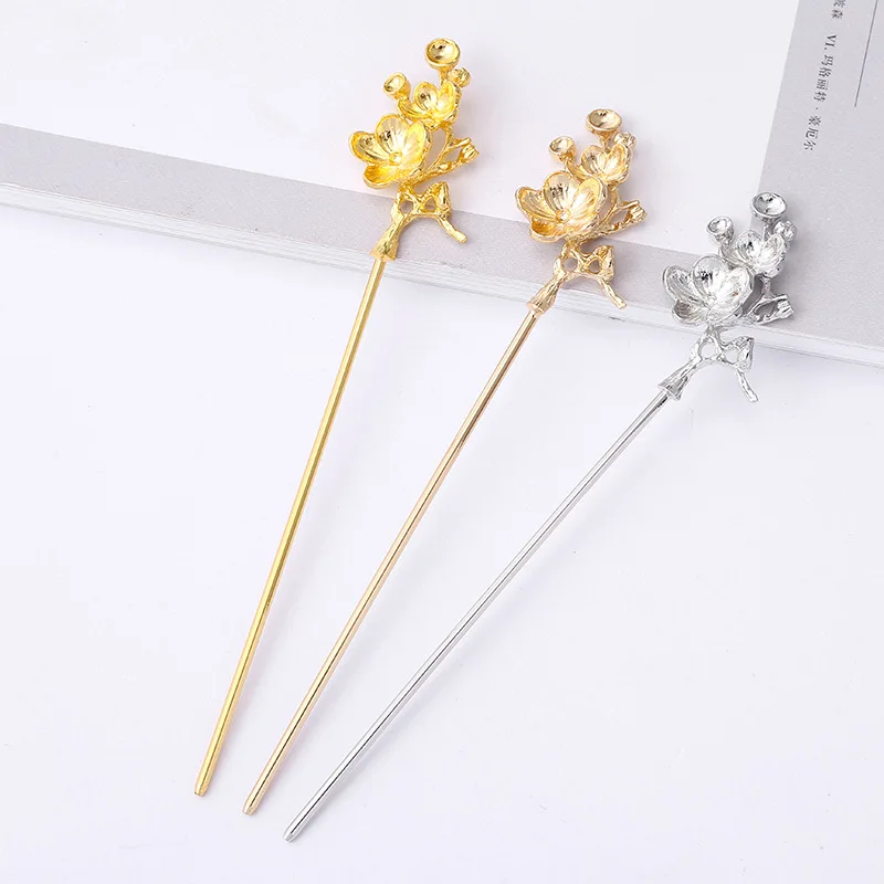 

Antique Hanfu Hairpin New Chinese Style Tassel Step Shake Straight Hairpin Metal Flower Pan Hair Ornament