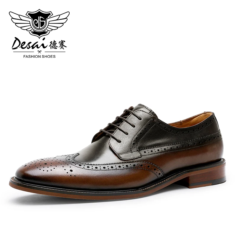 

DESAI Genuine Leather Men Shoes Handmade Derby Business Classic Formal Brogue Carved Designer Shoes For Men 2024 New Color