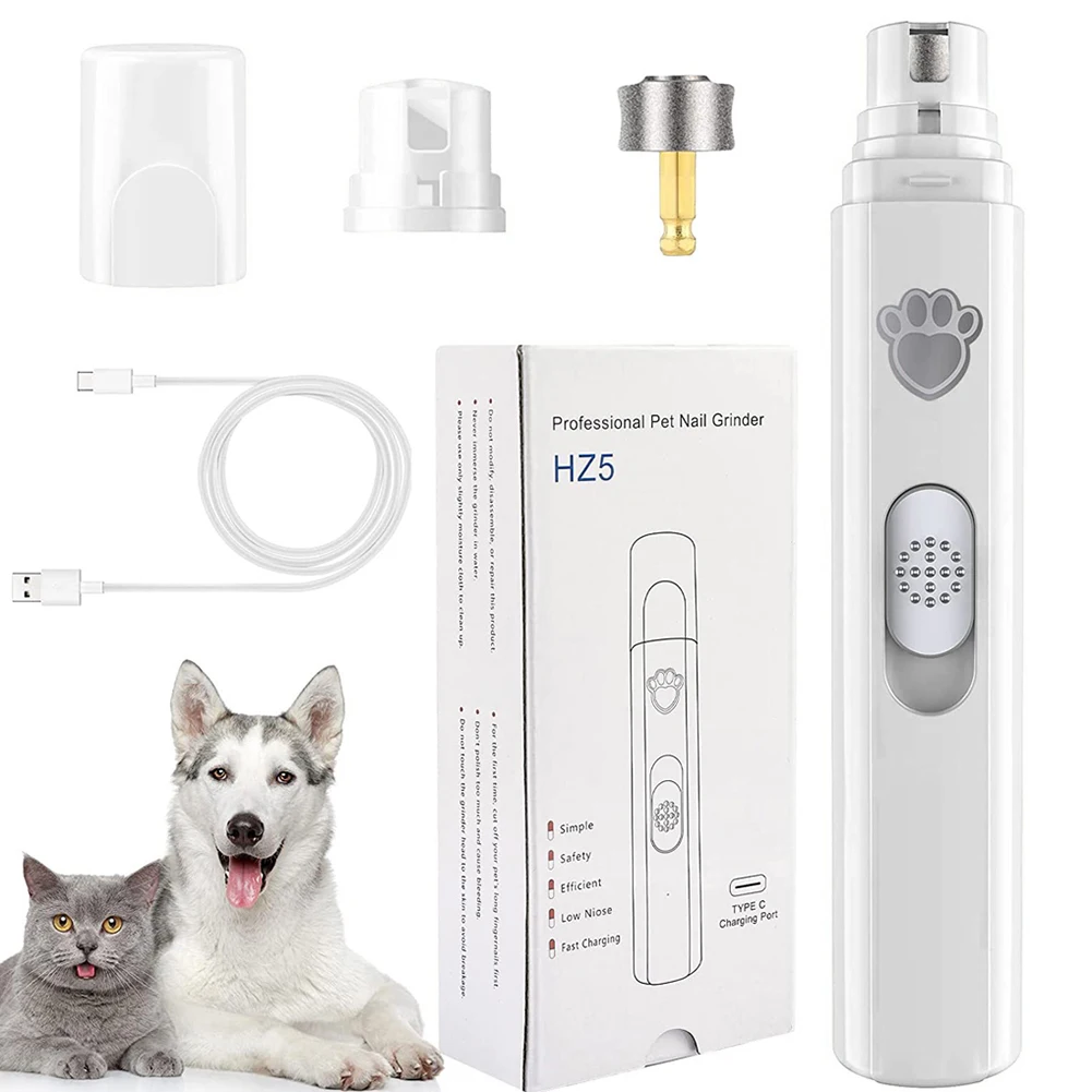 Electric Dog Nail Grinder with Polisher Wheel LED Light Pet Nail Grinder 500 MAh 2-Speed Pet Trimmers for Paws Grooming pet nail grinder